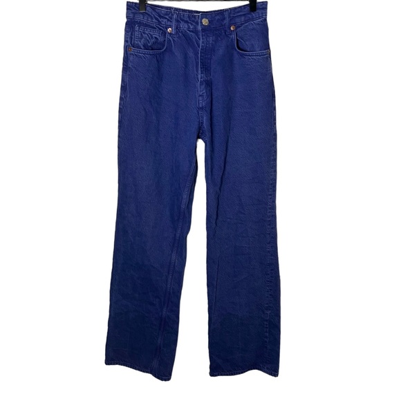 Zara Indigo Blue High Waisted Wide Leg Jeans 8 - Picture 3 of 6